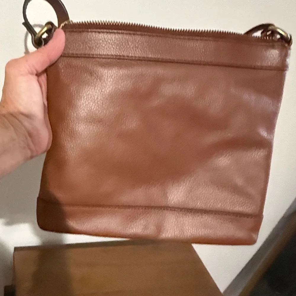 Fossil Crossbody Bag Patchwork Geometric Small Brown Excellent Leather Purse
